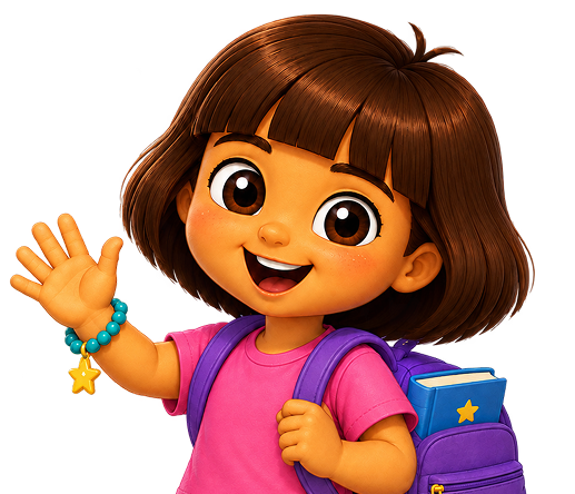 Sweet cartoon girl character with flowers, warm smile, soft pastel background